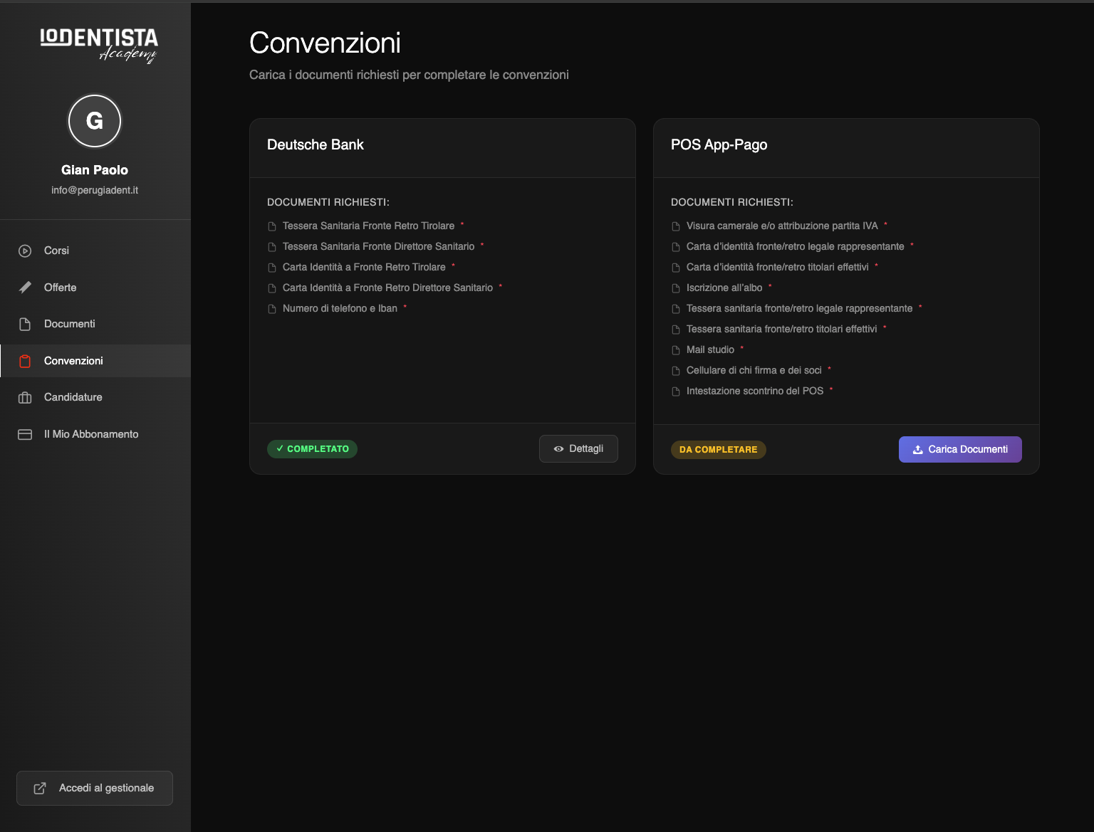 Convenzioni - Gestione convenzioni finanziarie